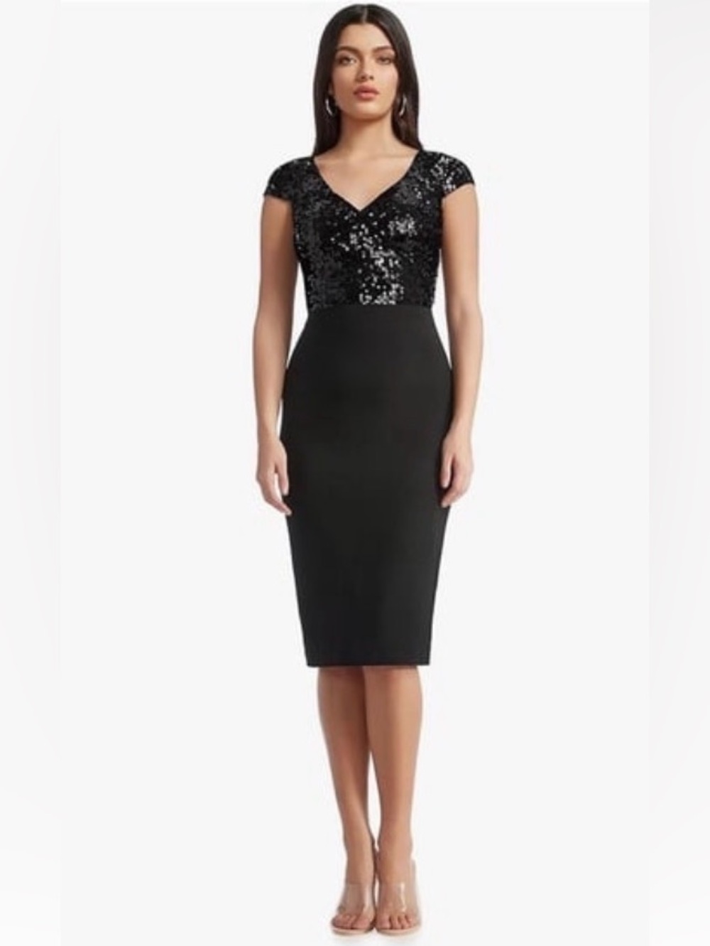 NWT DRESS THE POPULATION Jaleah Black Sequin Surplice Bodice Cocktail Dress M